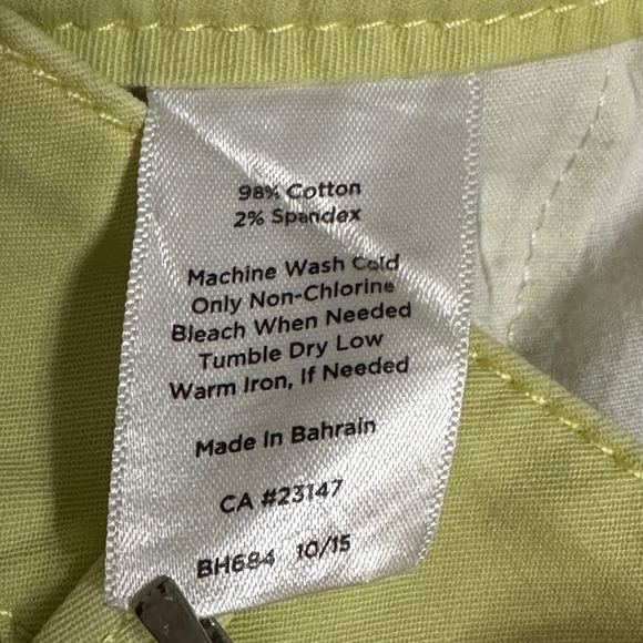 Talbots The Weekend Chino Pants Petite Yellow Green Cotton Blend Flat Front 10P - Picture 6 of 9